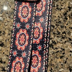 Floral Patterned Black and Red Women's Belt